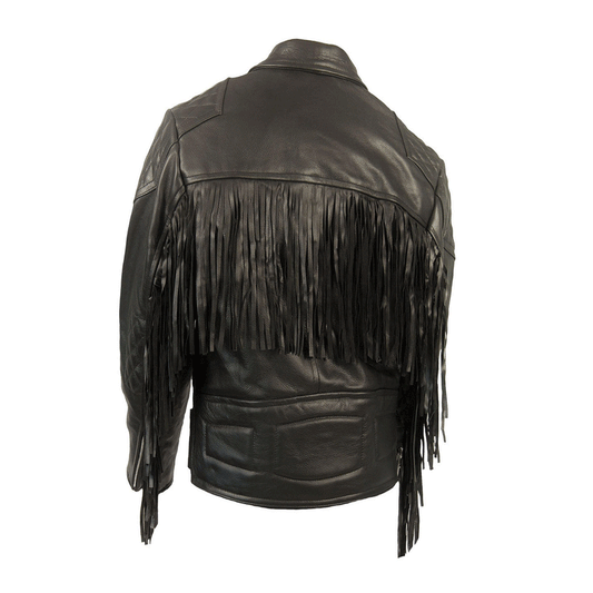 Mens Black Leather Fringe Biker Jacket