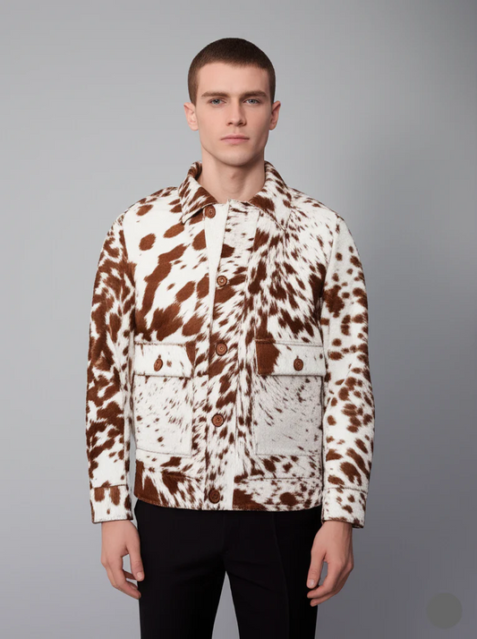 Brown Hair on Pony Skin Cowhide Leather Jacket