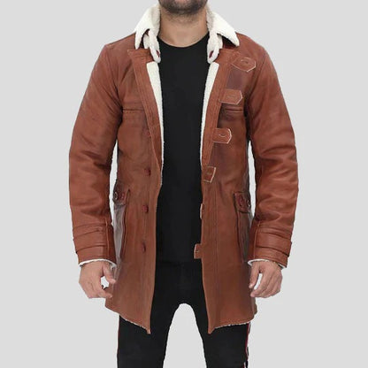 Mens Tan Leather Bane Shearling Coat