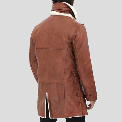 Mens Tan Leather Bane Shearling Coat