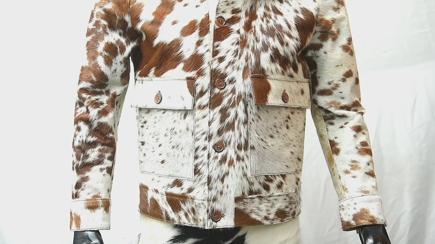 Brown Hair on Pony Skin Cowhide Leather Jacket