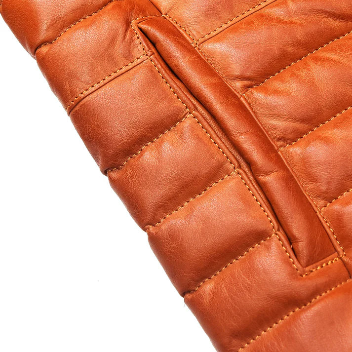 Men's Brown Leather Puffer Jacket