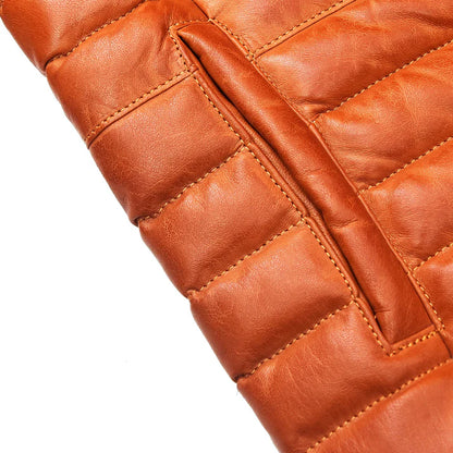 Men's Brown Leather Puffer Jacket