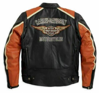 Harley Davidson Classic Cruiser Leather Jacket - Black/Orange