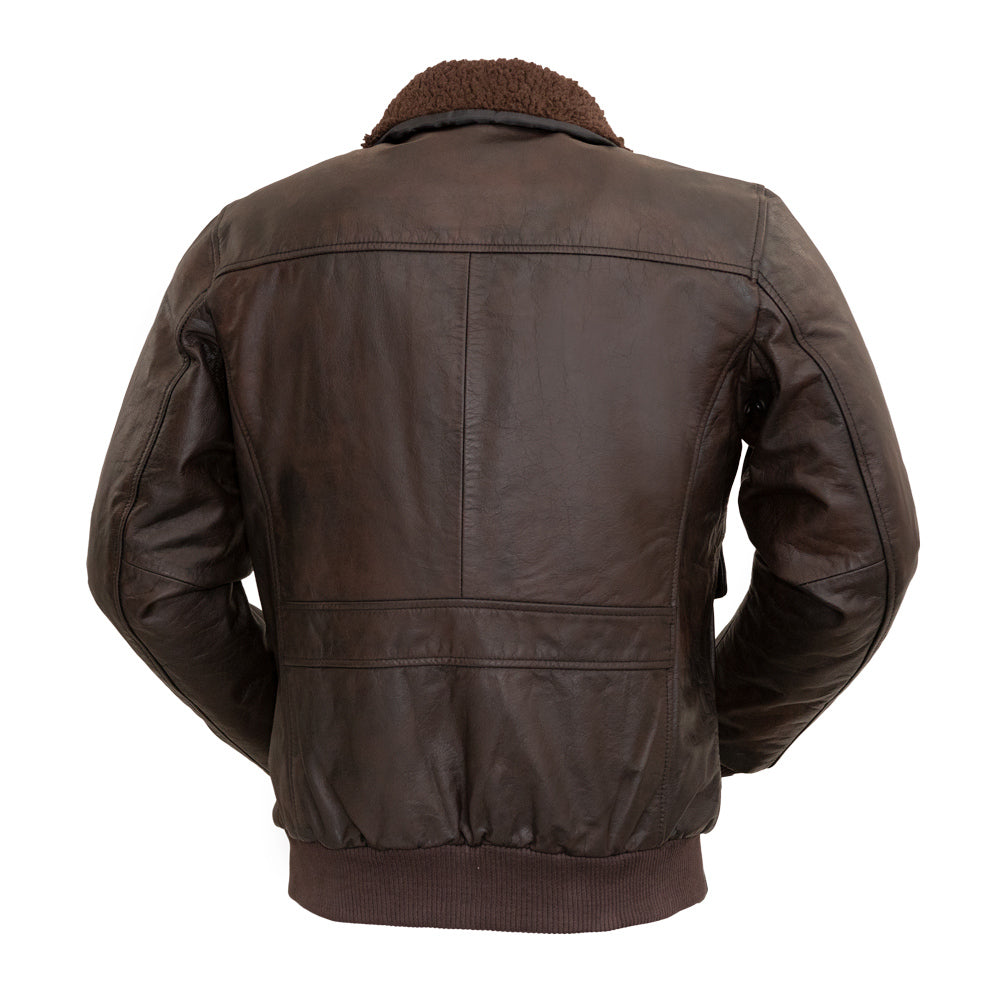 Brown Leather A2 Aviator Bomber Jacket w/ Shearling Collar