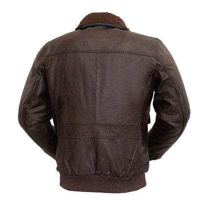 Brown Leather A2 Aviator Bomber Jacket w/ Shearling Collar