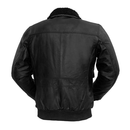 Black Leather A2 Bomber Jacket w/ Shearling Collar