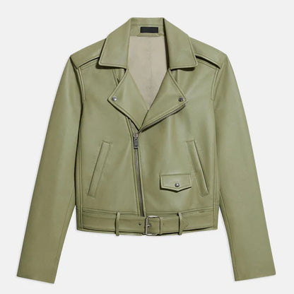 Lambskin Biker Women's Green Leather Jacket