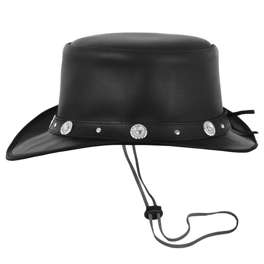 Black Leather Top Hat With Leather Conchos Band