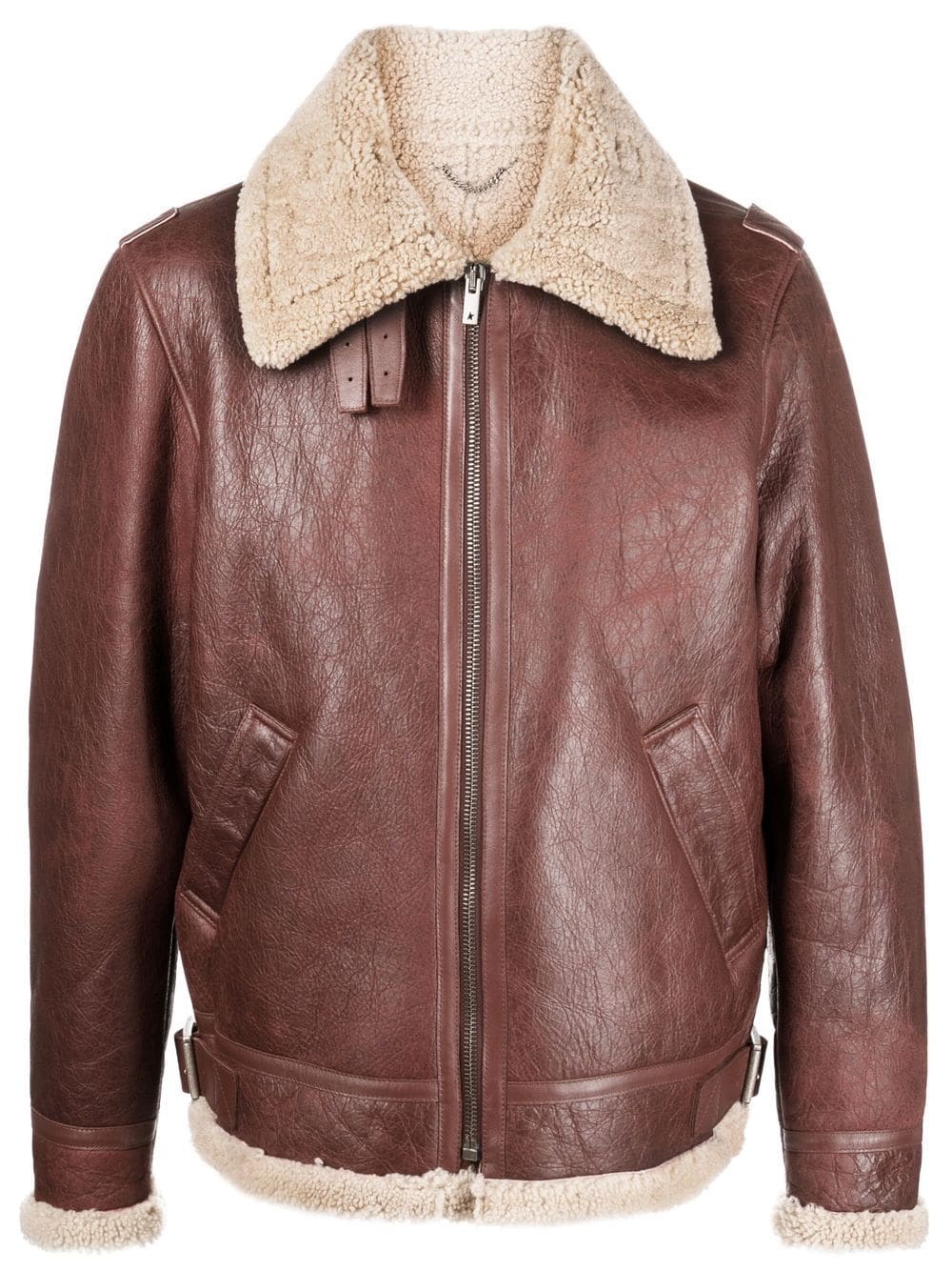Brown Shearling Leather Flight Aviator Jacket
