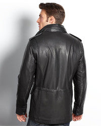 Men's Parka Four Pocket High Neck Genuine Leather Jacket