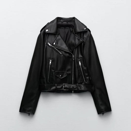 Black Leather Lambskin Biker Jacket Womens