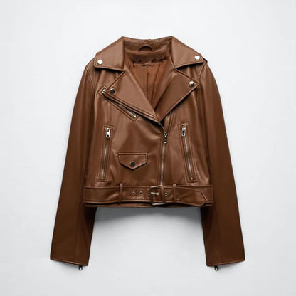 Biker Style Brown Women's Leather Jacket