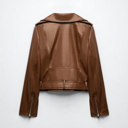 Biker Style Brown Women's Leather Jacket