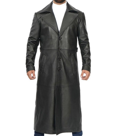 Men's Classic Black Leather Duster Coat