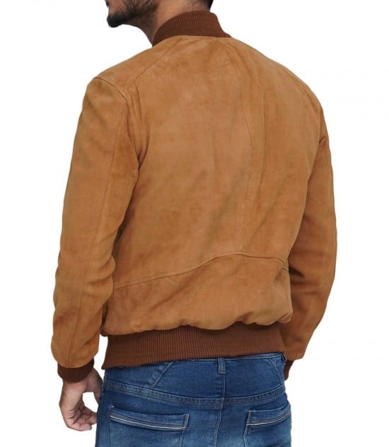 Men's Leather Brown Suede Bomber Jacket