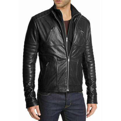 Men's Biker Black Slim Fit Leather Jacket