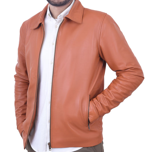 Men's Spread Collar New Zealand Lambskin Leather Jacket