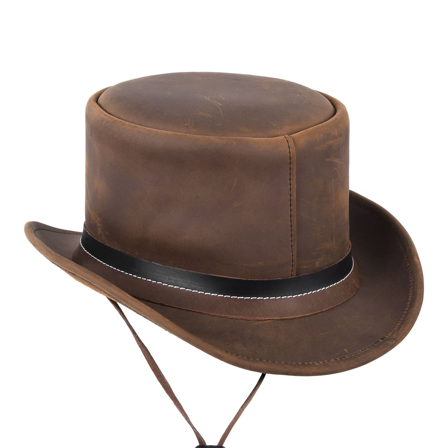 Vintage Leather Cowboy Hat with Star Hatband Brown Top Hat