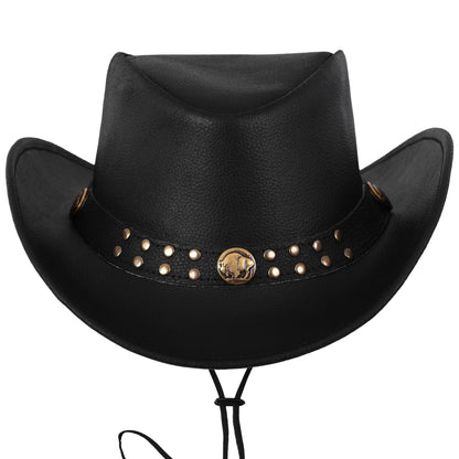 Men's Black Leather Cowboy Hat with Conchos Leather Band