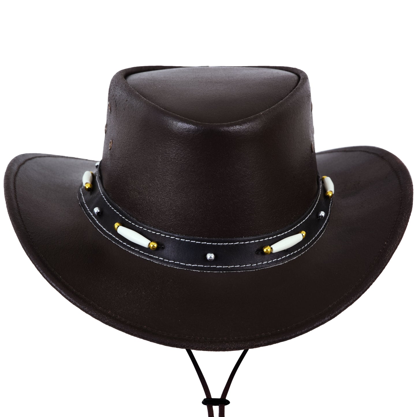 Bush Cowboy Hat Black Leather Cowboy Hat with Beaded Hat Band