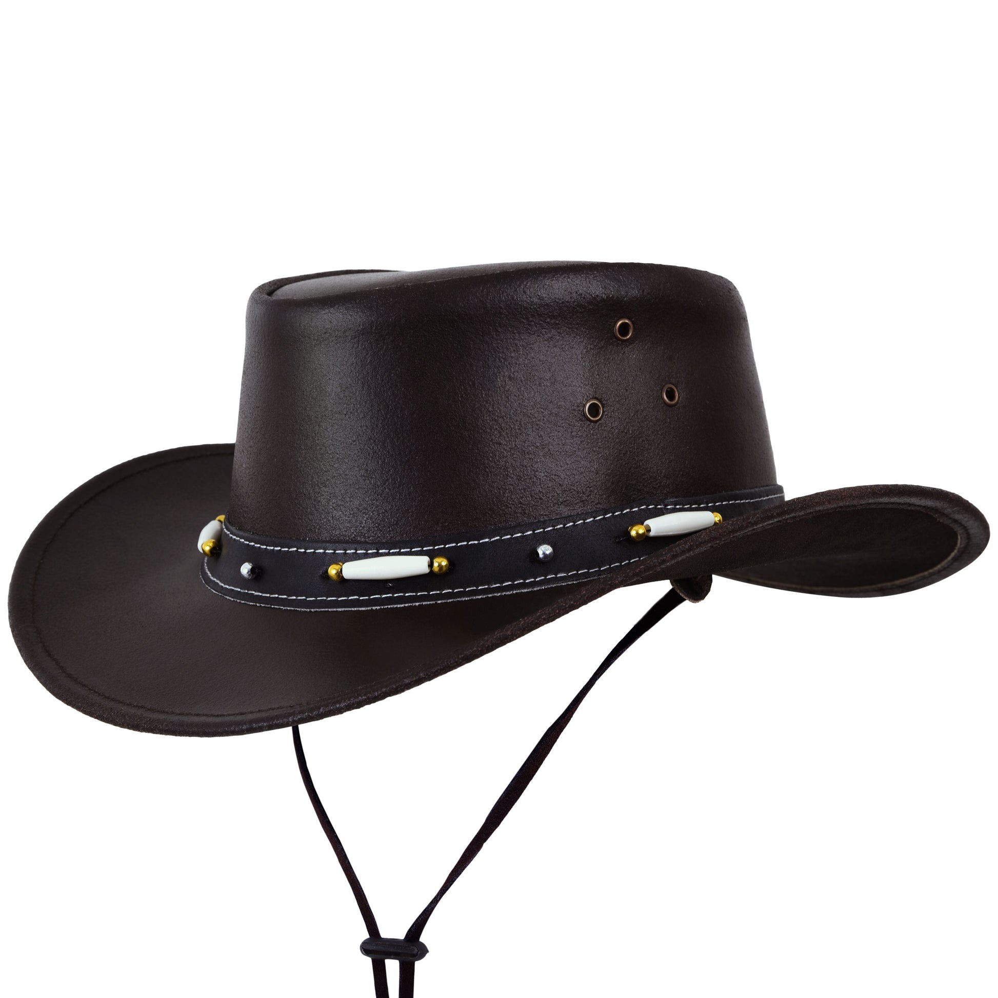 Bush Cowboy Hat Black Leather Cowboy Hat with Beaded Hat Band