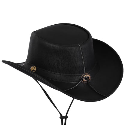 Men's Black Leather Cowboy Hat with Conchos Leather Band