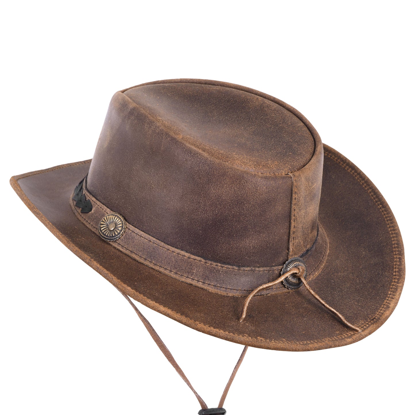 Vintage Leather Cowboy Hat Distressed Style with Braided Hat Band