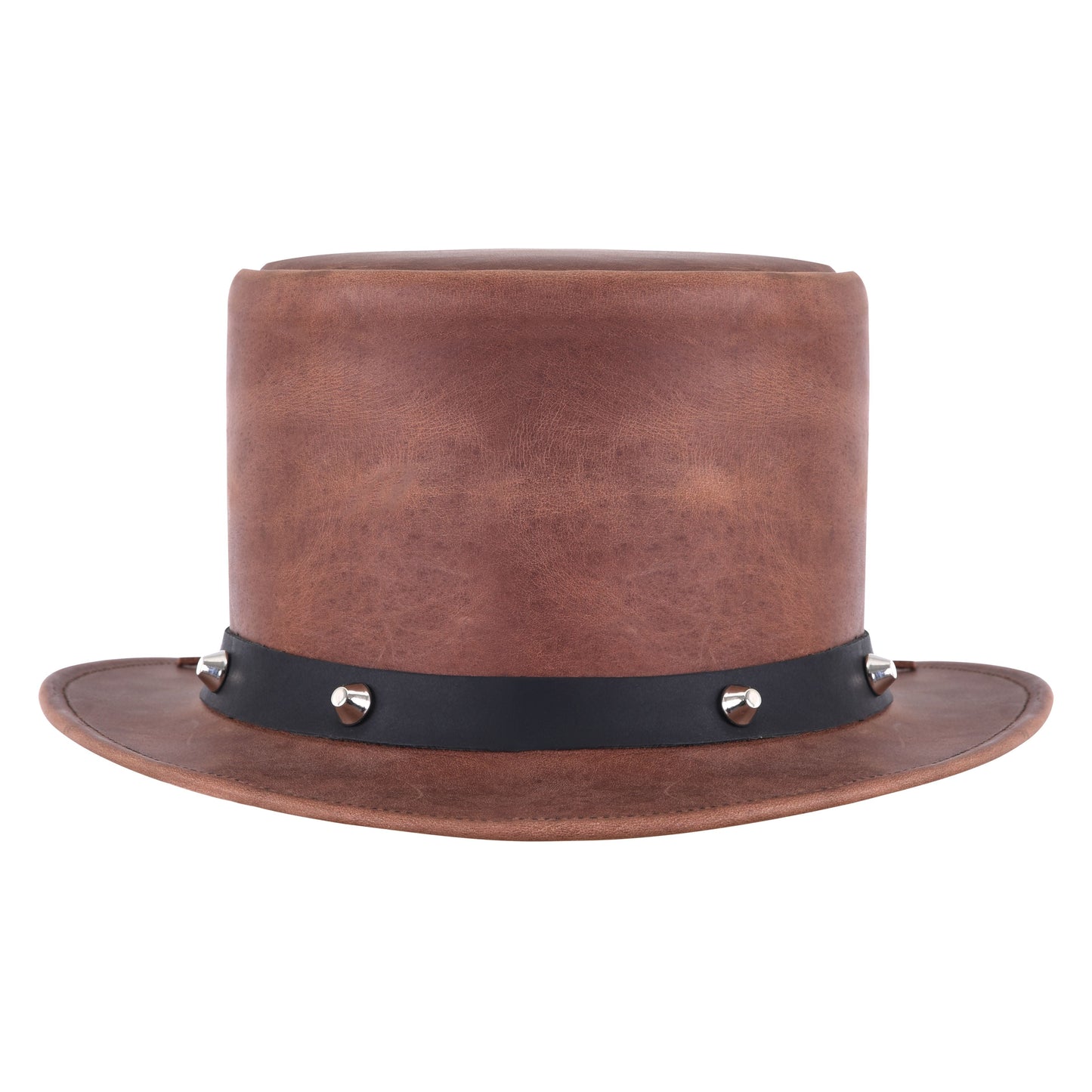 Distressed Style Classic Genuine Brown Leather Top Hat