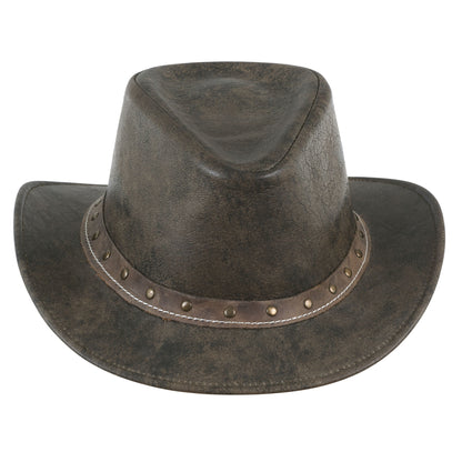 Men's Distressed Black Cowboy Hat in Brown Genuine Leather
