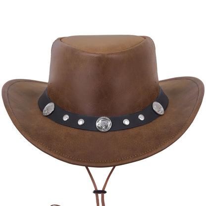 Tan Leather Cowboy Hat with Leather Conchos Hat Band