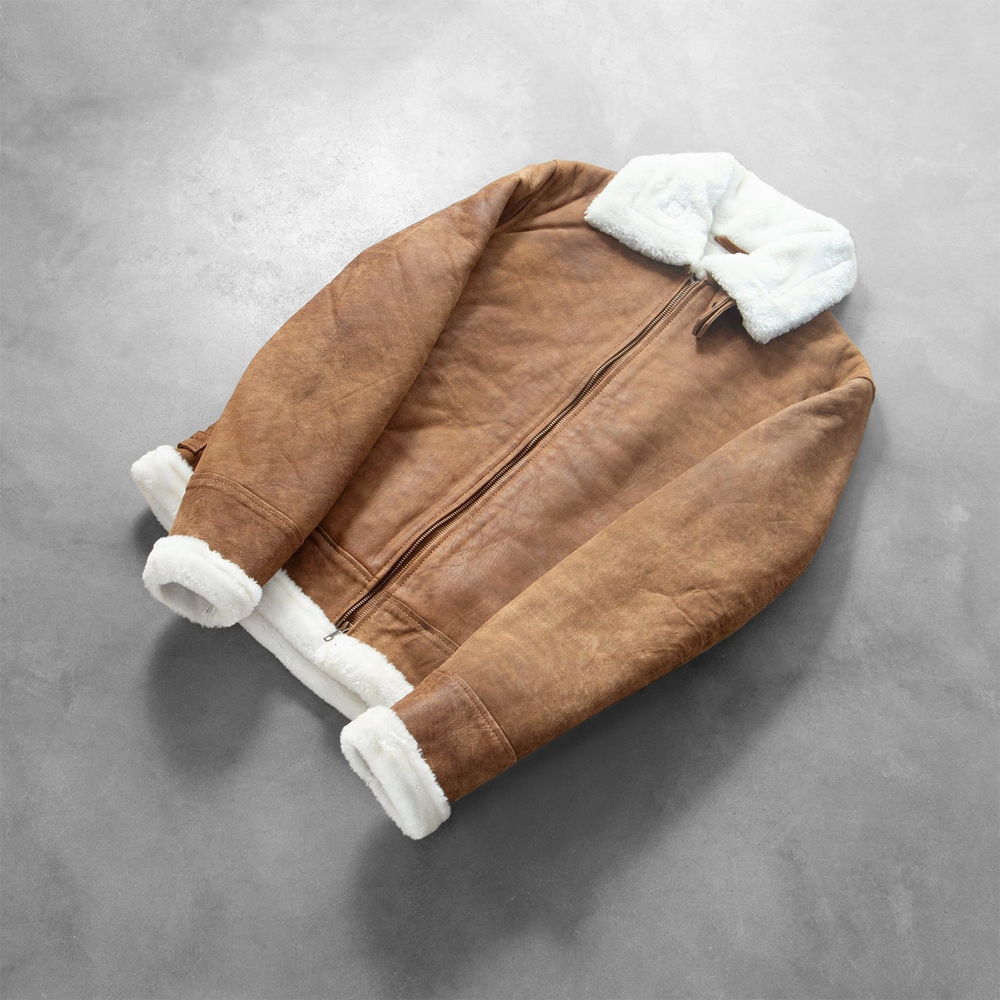 Men's Distressed Brown Shearling Leather B3 Bomber Jacket