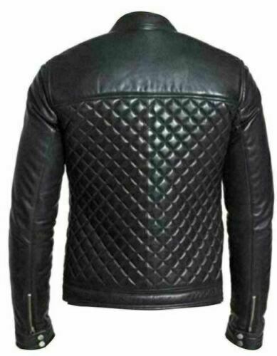 Black Genuine Leather Quilted Bomber Jacket Men