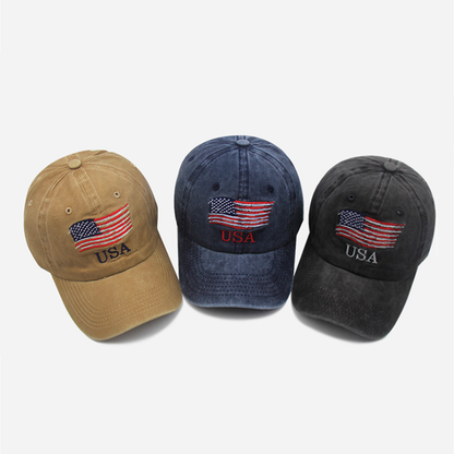 American Flag Hat Soft Cotton Distressed Style Baseball Cap