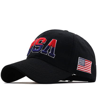 Blue Fitted Hat With American Flag 3d Embroidered