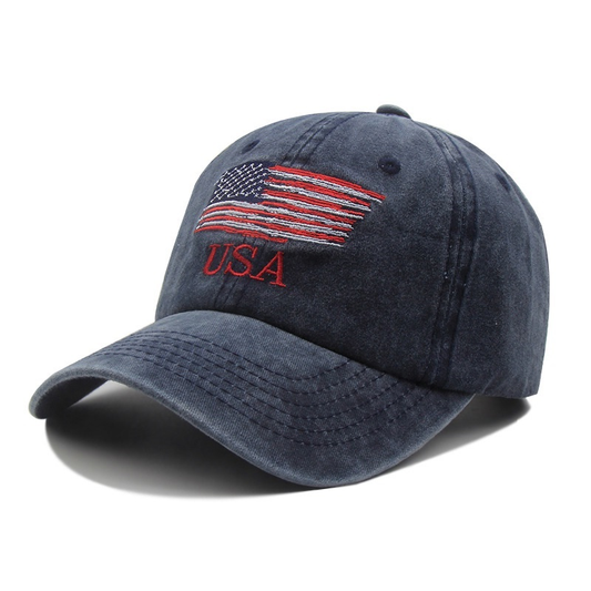 American Flag Embroidery USA Hat Soft Cotton Distressed Style Baseball Cap