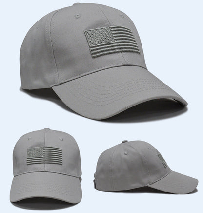 USA Flag Embroidered Cotton Soft Tactical Style Cap - Gray