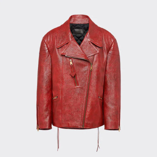 Red Distressed Leather Jacket Womens