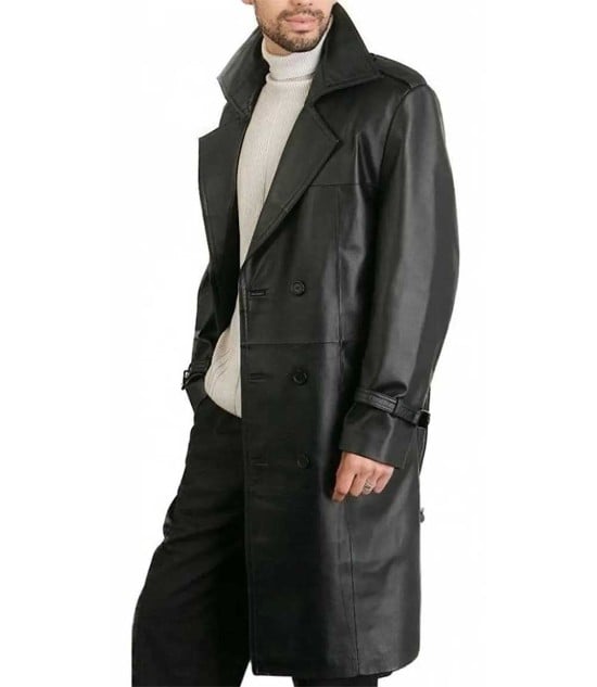 Mens Leather Trench Coat Full Length Black