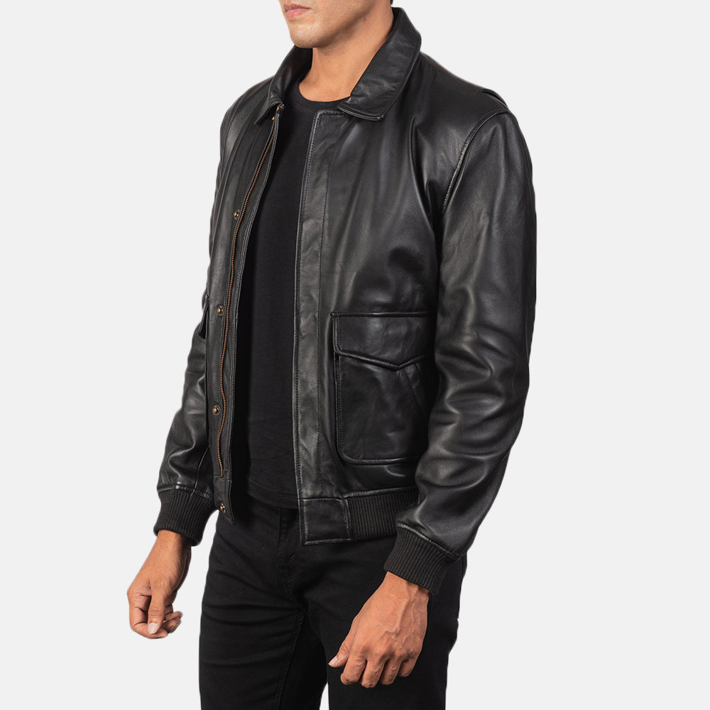 Men's Black A2 Leather Bomber Jacket