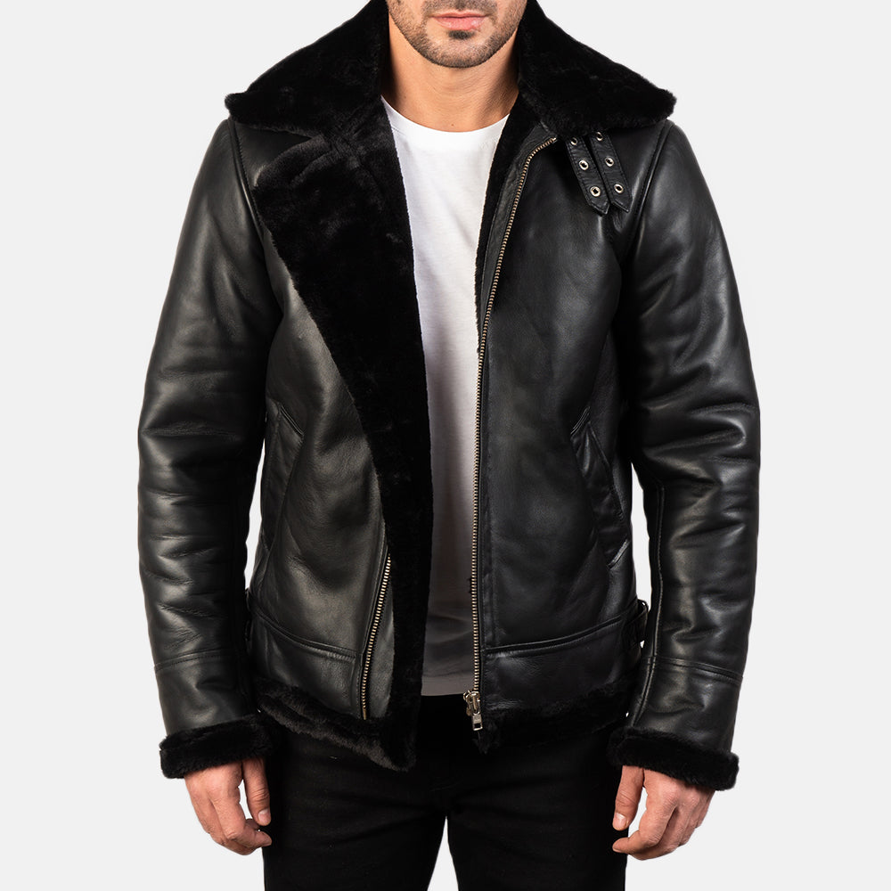 B-3 Bomber Black Shearling Leather Jacket