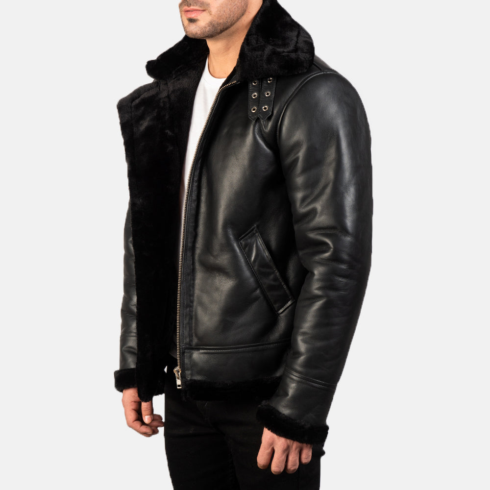 B-3 Bomber Black Shearling Leather Jacket