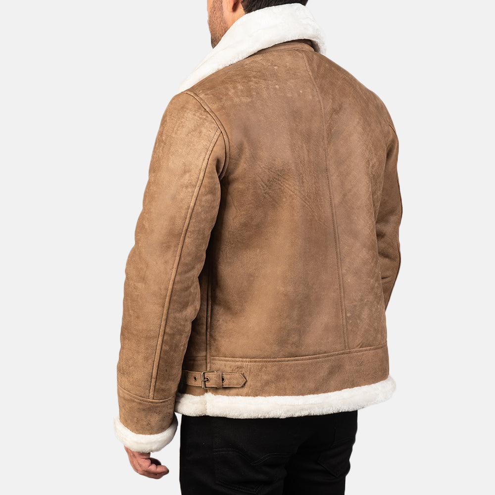 Men's Distressed Brown Shearling Leather B3 Bomber Jacket