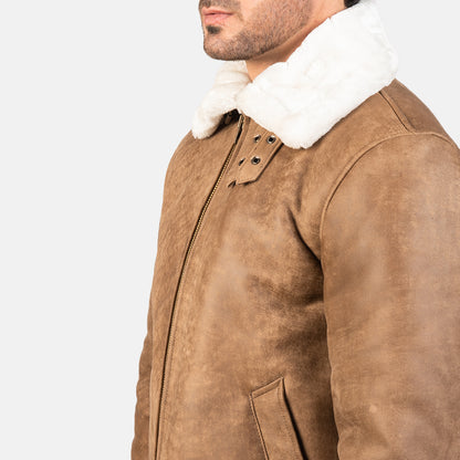 Men's Distressed Brown Shearling Leather B3 Bomber Jacket