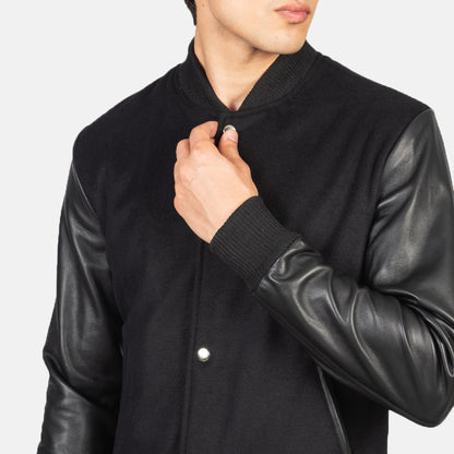 Men's Black Varsity Jacket Leather Sleeves