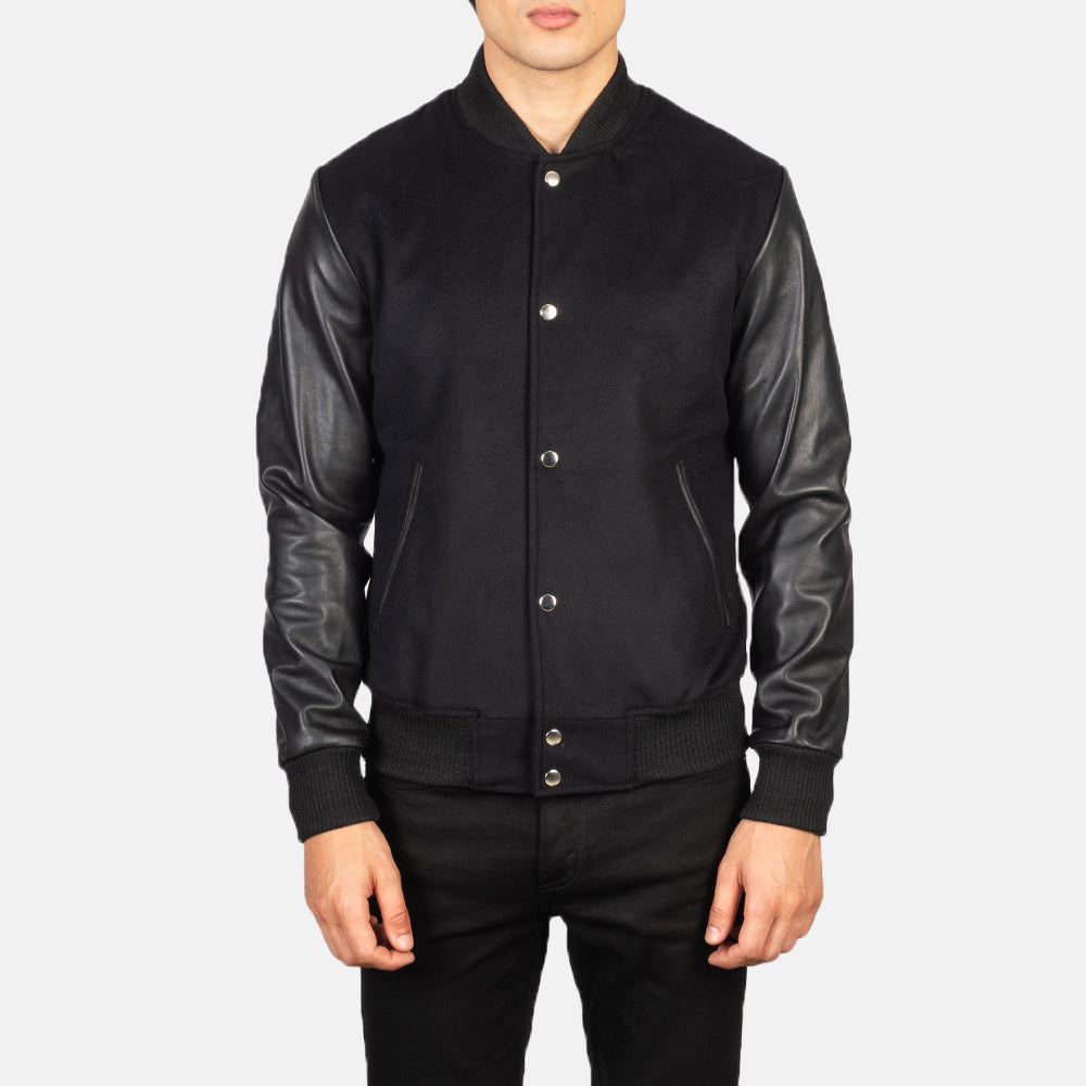 Men's Black Varsity Jacket Leather Sleeves