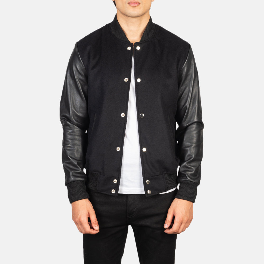 Men's Black Varsity Jacket Leather Sleeves