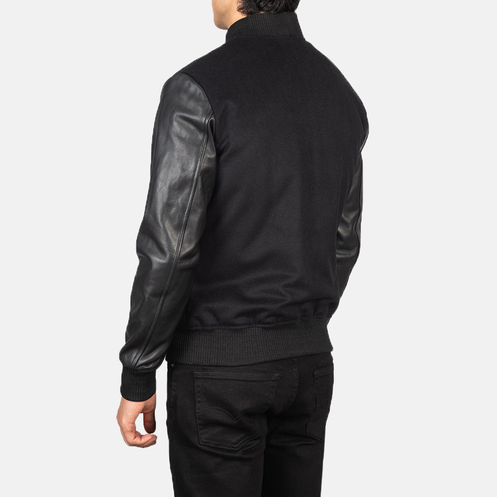 Men's Black Varsity Jacket Leather Sleeves