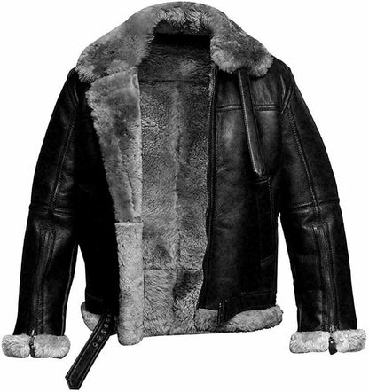 RAF Flight Aviator B3 Bomber Black Leather Sherpa Jacket