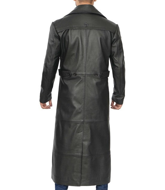 Men's Classic Black Leather Duster Coat